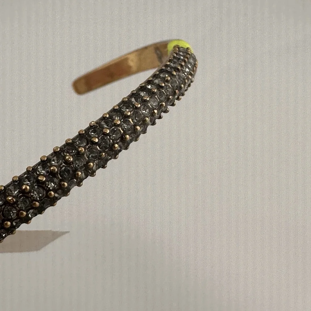 J Crew Black Rhinestone Gold Tone Cuff Bracelet Preppy Boho Classic Party Adjust
